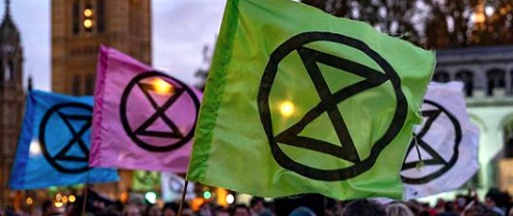 [Extinction Rebellion flags]