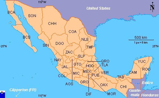 maps of mexico. Clickable map of Mexico