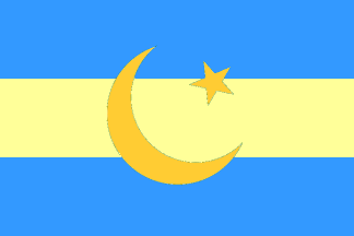 [Blue over yellow over blue, with centred a golden moon and star]