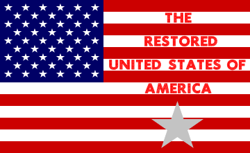 [Flag of the USA defaced with 'Restored United States of America' and a star]