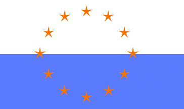 [White and blue with orangey stars]