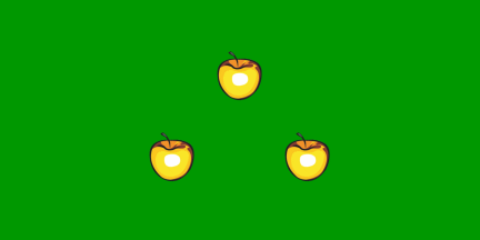 [green field, 3 golden apples]