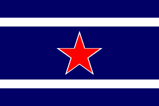 [blue with white bars and a red star in the middle]