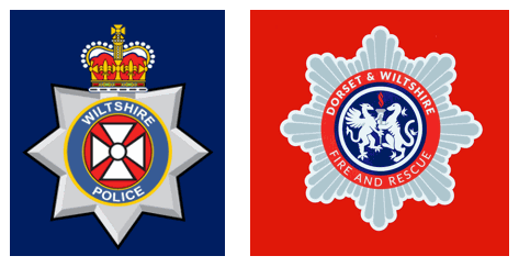 [police and fire badges for Swindon Borough, Wiltshire, England]