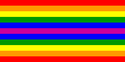 [Rainbow flag with two conjoined rainbows]