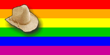 [Cowboy hat rainbow flag]