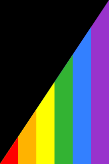 [Diagonal rainbow anarchy flag]