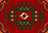 [Detail of Turkmenistan carpet design on flag]