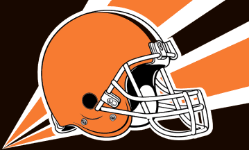 [Cleveland Browns helmet flag with diagonal rays]