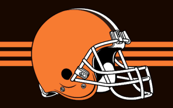 [Cleveland Browns helmet flag with horizontal stripes]