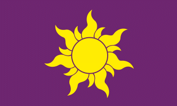 [purple field, golden sun of seven rays]