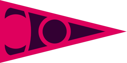 [pinkish field, black logo, triangular shaped]