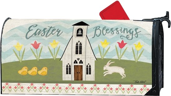 Happy Easter Mailbox Covers Spring Bunny Rabbit Magnetic Mail Post Covers Easter Eggs Blue Wood Grain Carrot Flowers Letter Post Box Cover Wrap Decor