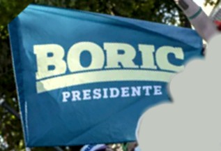 [Photograph of campaign flag at rally]
