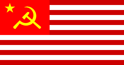 [solid star and hammer and sickle in red canton of USA flag]
