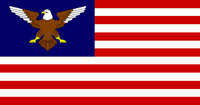 [thirteen stripes alternating red and white, an eagle in canton]