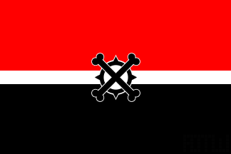 [red, white and black horizontal stripes, black emblem]