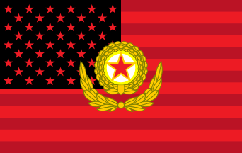 [A USA flag using only shades of red and defaced with KP emblem]