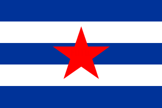 [blue with white bars and a red star in the middle]