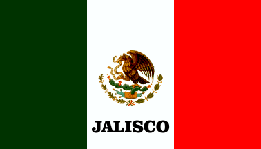 Souvenir tricolor flag with the coat of arms of Jalisco