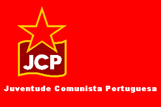 Members of the Portuguese Communist Party Youth carry flags and