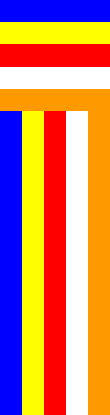 [vertical Buddhist flag]
